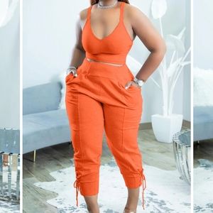 Pant Suit Lounge Set Jogger Tank Hot Orange M